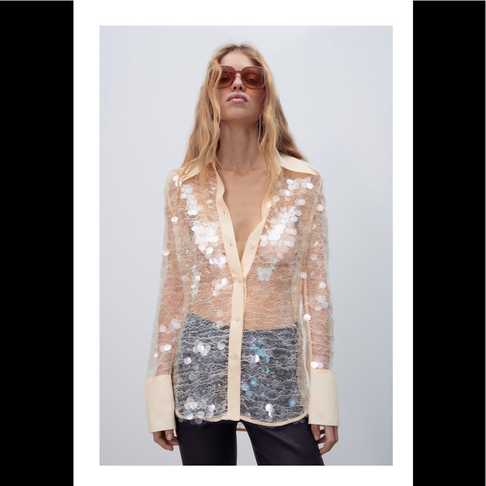 Zara cream sequins blouse
